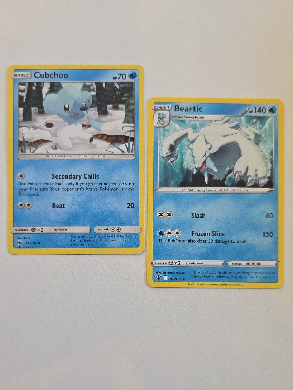 Pokemon Beartic And Cubchoo Trading Card